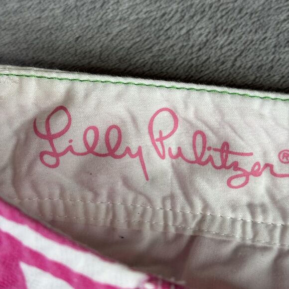 Lilly Pulitzer Shorts Womens 00 Pink White Callahan Tropical Print Seersucker - Picture 5 of 15